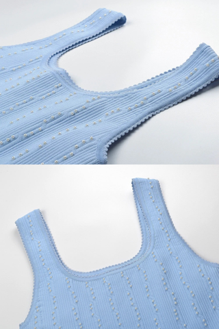 Pearl-Embellished Sculpted Knit Mini Dress with Flared Fit