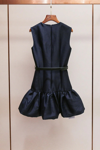 Sleeveless Mini Dress with Ruffle Hem – Satin Fabric & Pocket Detail