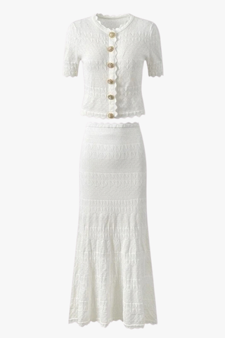 Pointelle Knit Short Sleeve Top & Long Skirt Set