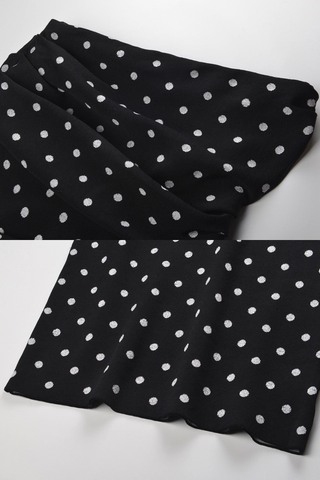 Off-Shoulder Polka Dot Knitted Long Dress – Draped Fitted Silhouette