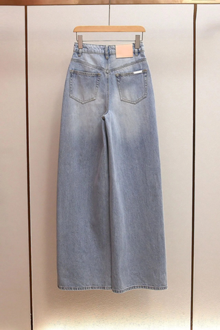 High-Waist Embellished Wide-Leg Denim Jeans with Crystal Floral Detailing