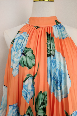 Roselyn Pleated Ruffle Halter Mini Dress