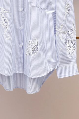 Coastal Embroidered Stripe Shirt & Shorts Set