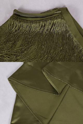 Sleeveless Bandage Metallic Top & Satin Skirt Set – Sculpted High Neck, Fluid Draped Fit, Refined Evening Look