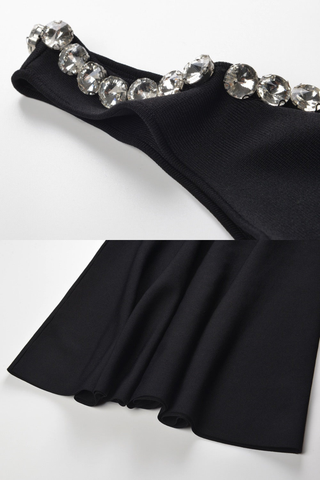 Sleeveless Mini Dress with Crystal Neckline and Flared Skirt