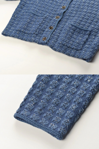 Chic Textured Cropped Jacket – Button Front, Long Sleeve, Round Neck