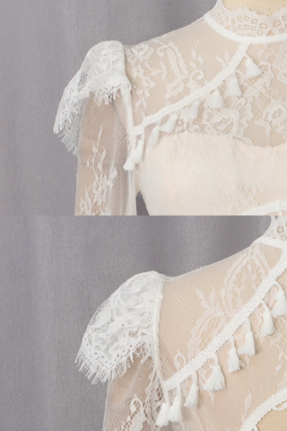 Lace Corset Long Dress with Ruffle Layers & Flared Sleeves