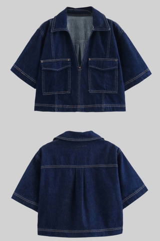 Short Sleeve Denim Top & Asymmetric Skort Set