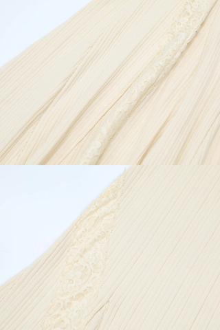 Luxe Ribbed Knit Off-Shoulder Lace Panel Long Dress