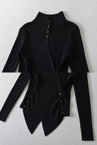 High-Neck Asymmetric Ribbed Top