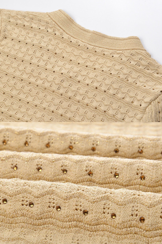 Textured Knit Long Dress – Short Sleeve Button Front Design