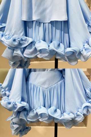 Off-Shoulder Flowing Chiffon Mini Set with Soft Ruffle Details