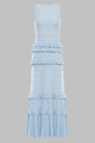 Ruffle Knit Lace Slim Fit  Sleeveless Long Dress