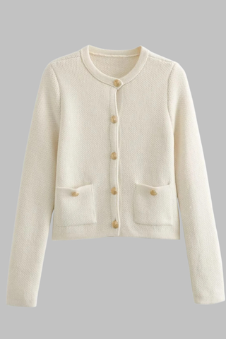 Knitted Cardigan with Gold Buttons and Front Pockets