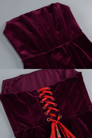 Strapless Velvet Corset long Dress & Long Gloves Set
