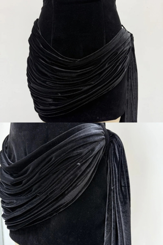 Velvet Corset Draped Scarf Mini Dress