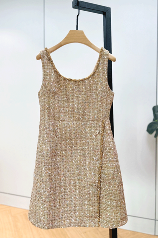 Tweed Luxe Pearl Button Mini Dress – Rose &  Gold Edition