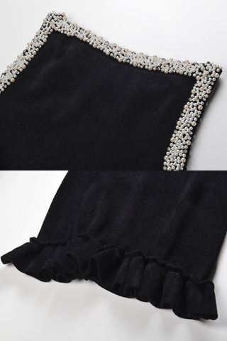 Pearl Embellished Sleeveless Knitted Mini Dress with Ruffle Hem