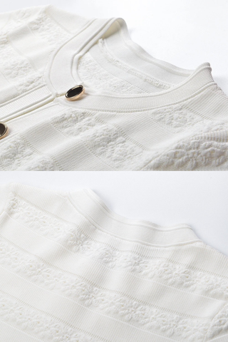 Textured Knit Button-Front Long Dress with Short Sleeves