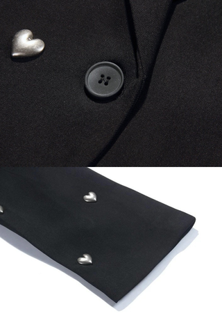 Statement Oversized Blazer with Metallic Heart Studs and Tailored Fit