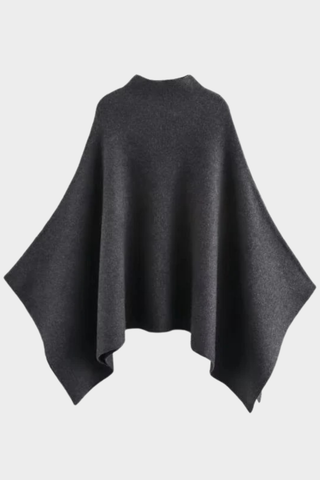 Soft Wool-Blend Poncho Cape with High Neck and Draped Hem