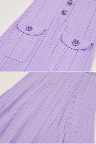 Short Sleeve Knit Long Dress with Rhinestone Buttons and Collar
