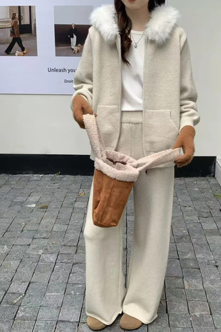 Soft & Cozy Faux Fur Hoodie Knit Set