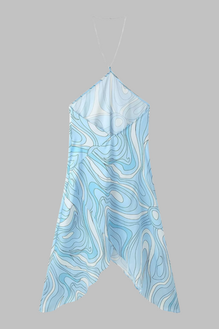 Printed Chain Halter Neck Asymmetrical Long Dress
