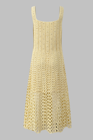 Crystal Embellished Sleeveless Crochet Long Dress with Lining