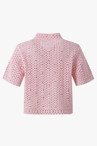 Crochet Button-Up Shirt with Rhinestone Details