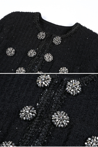 Embellished Tweed Long Sleeve Midi Dress with Jewel Buttons