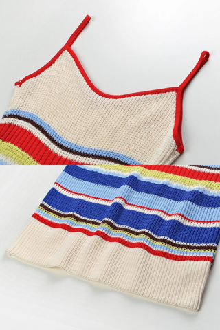 Coastal Striped Knit Spaghetti Strap Long Dress