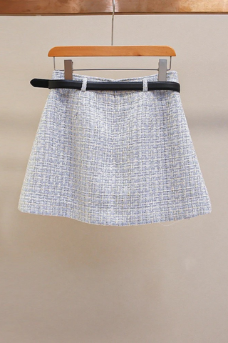 Textured Tweed Mini Skirt with Belt – A-Line Fit
