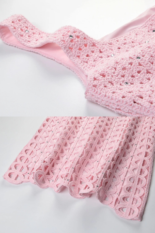 Crystal Embellished Crochet Knit Fit & Flare Mini Dress