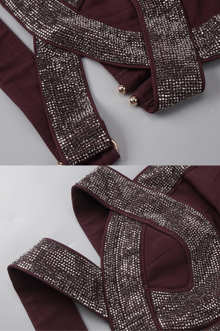 Crystal Embellished Halter Cutout Crop Top & Draped High-Waist Long Skirt Set