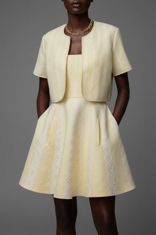 Elegant Short Sleeve Cropped Cardigan & Sleeveless Square Neck Knit Fit & Flare Mini Dress Set