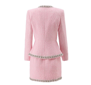 Crystal Embellished Tweed Long Sleeve Peplum Blazer