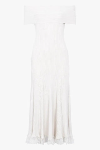 Luxe Ribbed Knit Off-Shoulder Lace Panel Long Dress