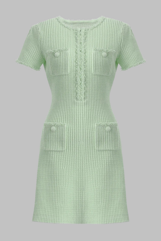 Knitted Pearl-Trim Slim Viscose Mini Dress with Pocket Detail
