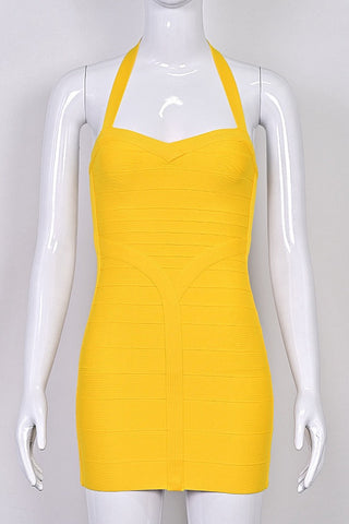 Halter Neck Bandage Mini Dress with Sweetheart Neckline and Sculpted Bodycon Fit