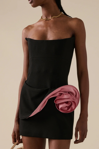 Sculpted Pink Flower and Sleek Back Zip Closure Mini Dress