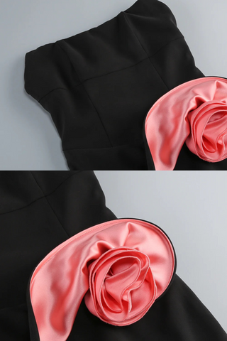 Sculpted Pink Flower and Sleek Back Zip Closure Mini Dress