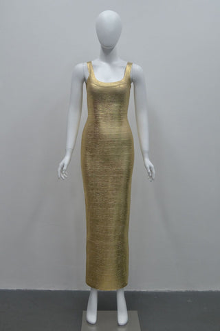 Luminous Metallic Bandage Sleeveless Long  Dress