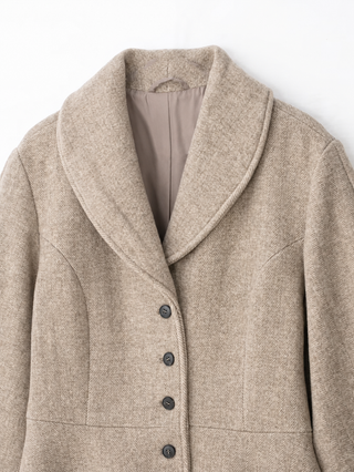 Herringbone Wool-Look Long Sleeve Peplum Jacket with Shawl Collar