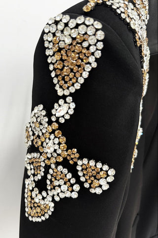 Crystal Embellished Tailored Blazer and Wide-Leg Pants Set – Long Sleeve Formal Suit