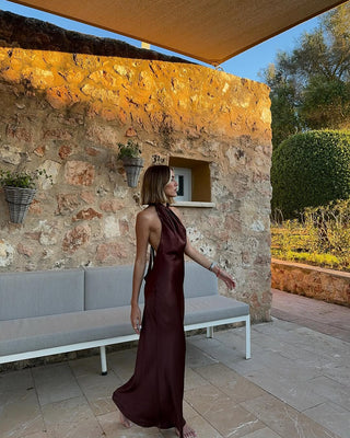 Satin Halter Backless Long Dress