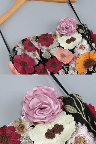 Strapless Floral Embroidered   with Lace-Up Back  Mini Dress