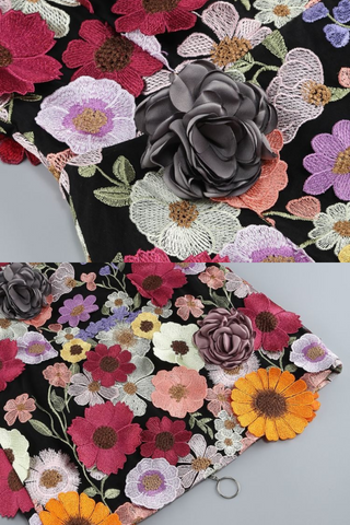 Strapless Floral Embroidered   with Lace-Up Back  Mini Dress