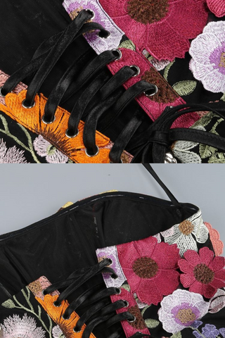 Strapless Floral Embroidered   with Lace-Up Back  Mini Dress