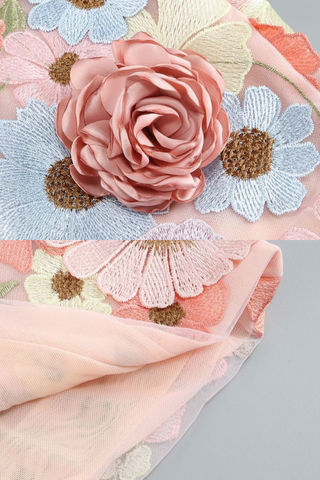 Strapless Floral Embroidered   with Lace-Up Back  Mini Dress